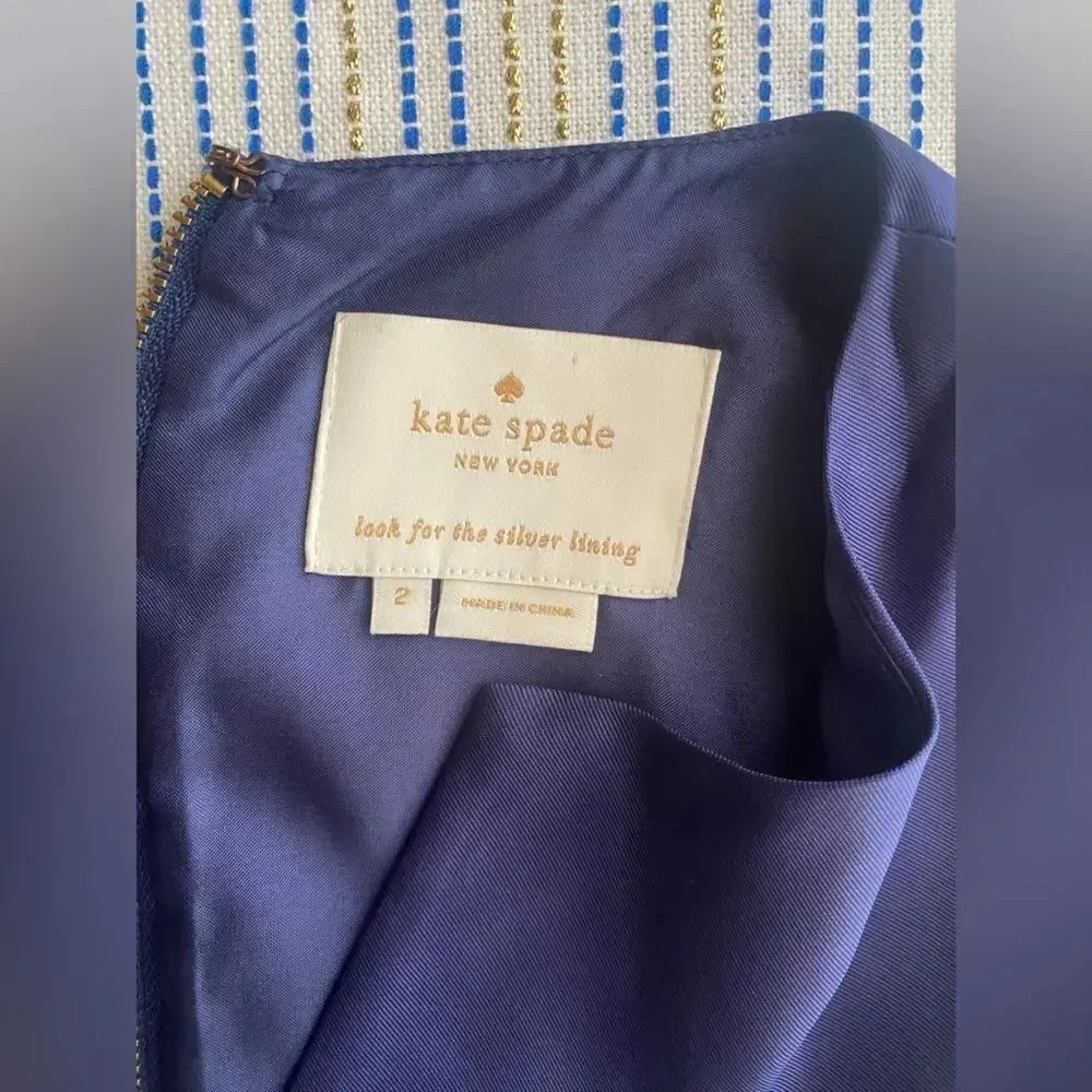 KATE SPADE Navy Blue V-Neck Sleeveless Viscose Sheath Dress SZ 2